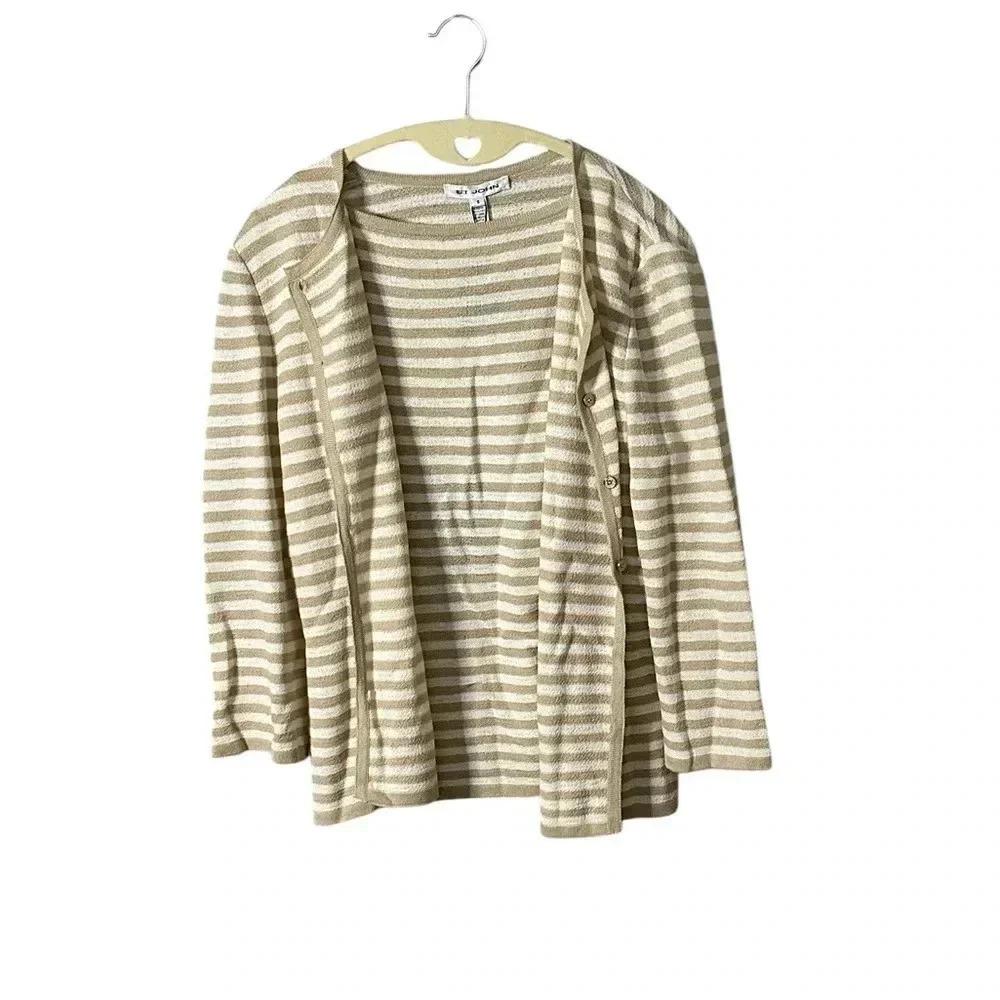 NWT St. John cardigan Sweater Set Beige Striped Small